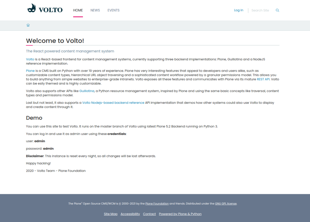 Volto default homepage